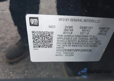 2023 Chevrolet Malibu Fwd 1Lt z USA, uszkodzony, nr VIN 1G1ZD5ST2PF209336